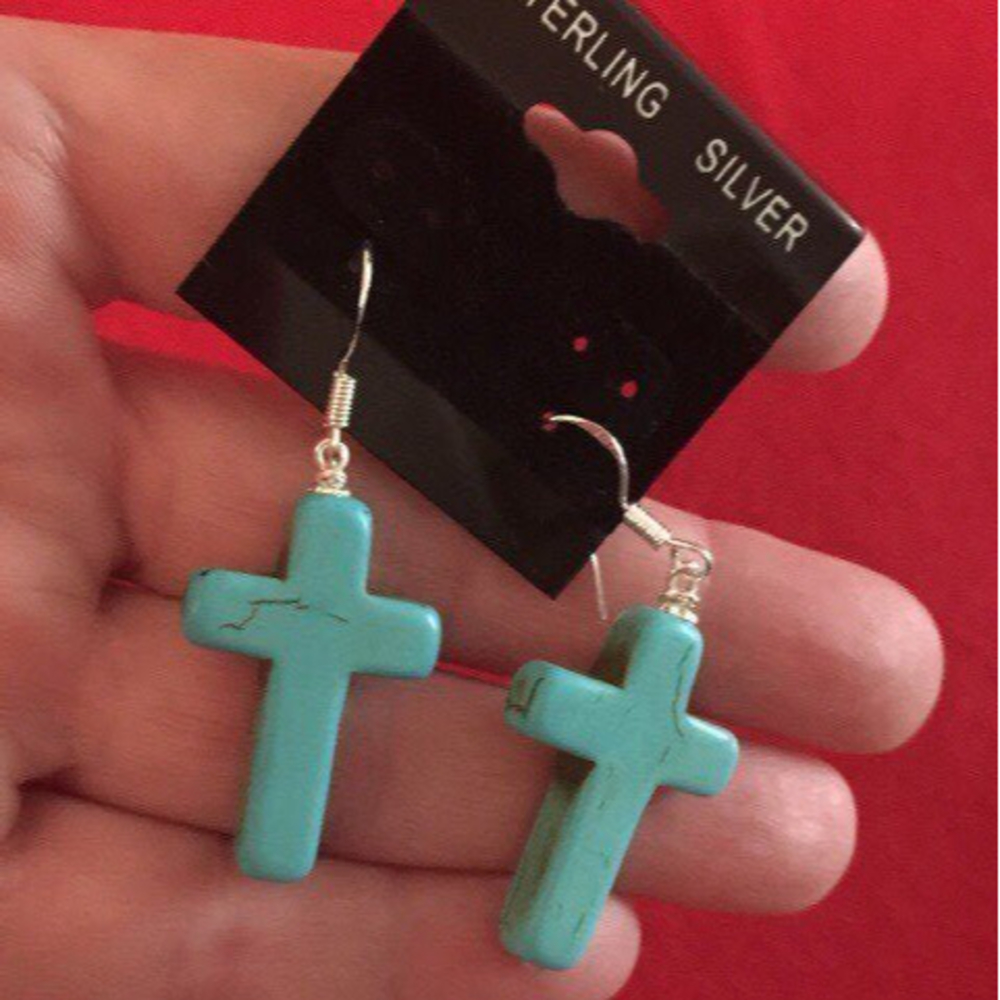 Turquoise magnesite "Cross" Sterling Earrings